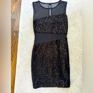 Black sparkle dress with mesh cutouts